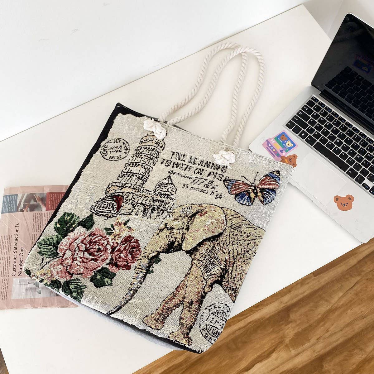 VINTAGE ANIMAL EMBROIDERED CANVAS TOTE BAG_CWAB1679