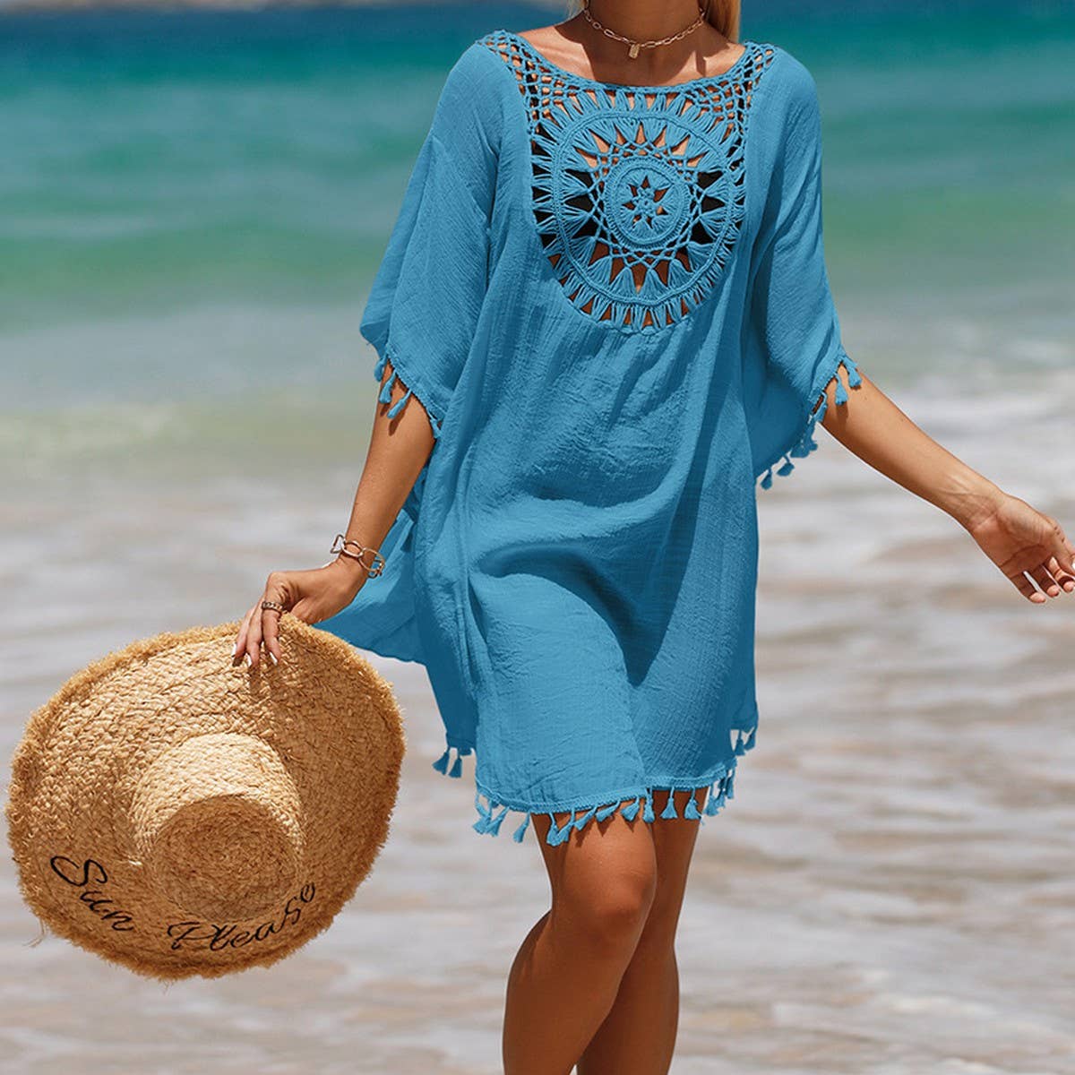 SOLID COLOR STITCHING SEXY BEACH SWIMSUIT COVER UP_CWMW0667