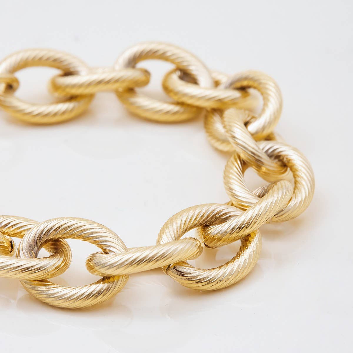 Thick Ribbed Cross Chain Bracelet, 18K Gold Steel