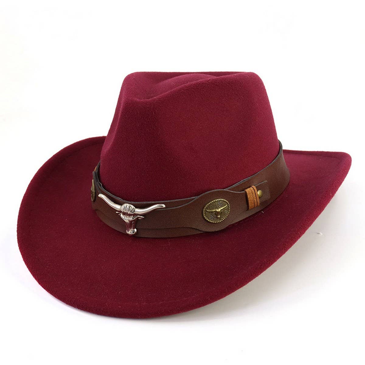 Bull Head Belt Western Cowboy Hat Felt_CWAH1782