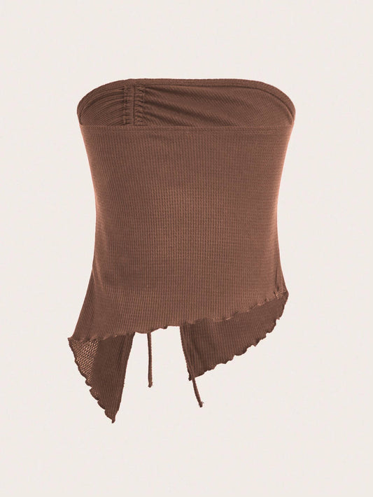 DRAWSTRING SPLIT IRREGULAR WAFFLE TOP