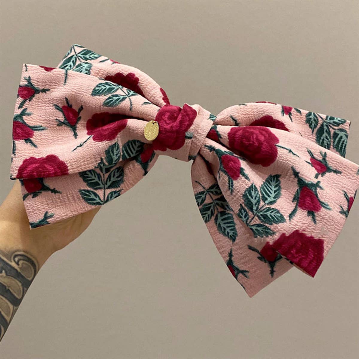 French vintage fabric rose bow hair clip