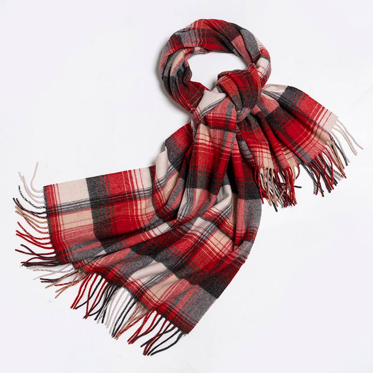 Melange Check Wool Scarf Double-Sided Shawl Unisex