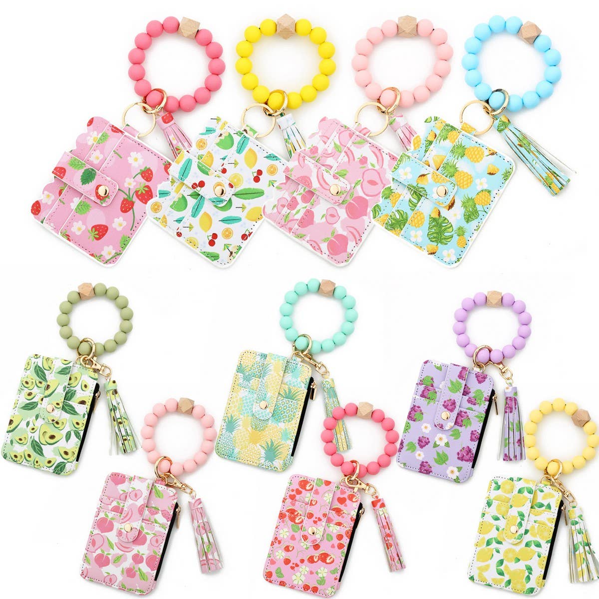 Printed Card Wallet with Beaded Bracelet Keychain_CWAB4945