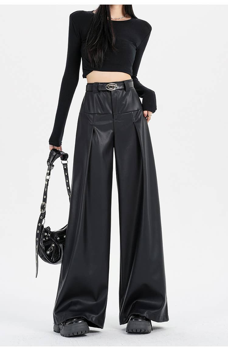 Retro and versatile casual PU leather pants