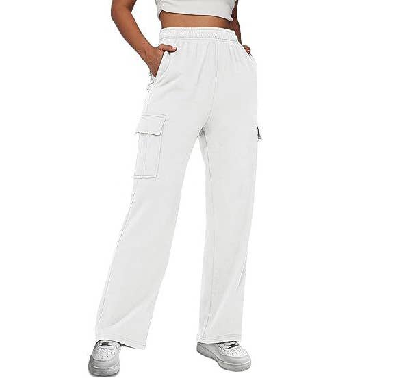 SOLID COLOR HIGH-WAISTED STRAIGHT LEG CARGO PANTS