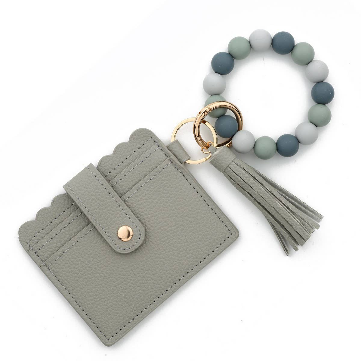 Solid Color PU Wallet with Bead Bracelet&Keychain_CWAB4959