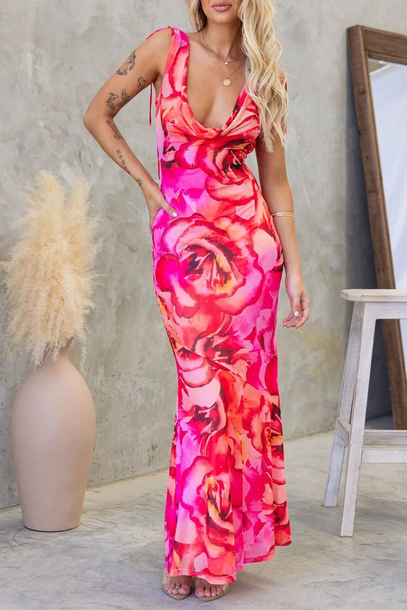 CWDMD5505_SUMMER ELEGANT V-NECK BACKLESS LACE-UP DRESS