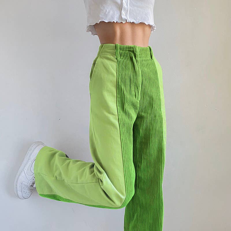 LOOSE-FITTING PANTS SOLID CORDUROY PANTS