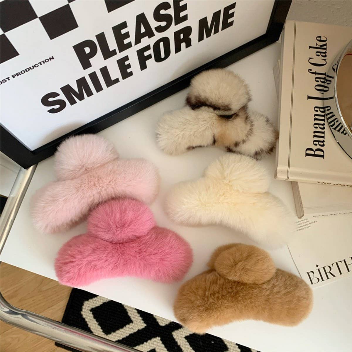 Large Rabbit Fur Hair Claw - Fluffy Winter Clip