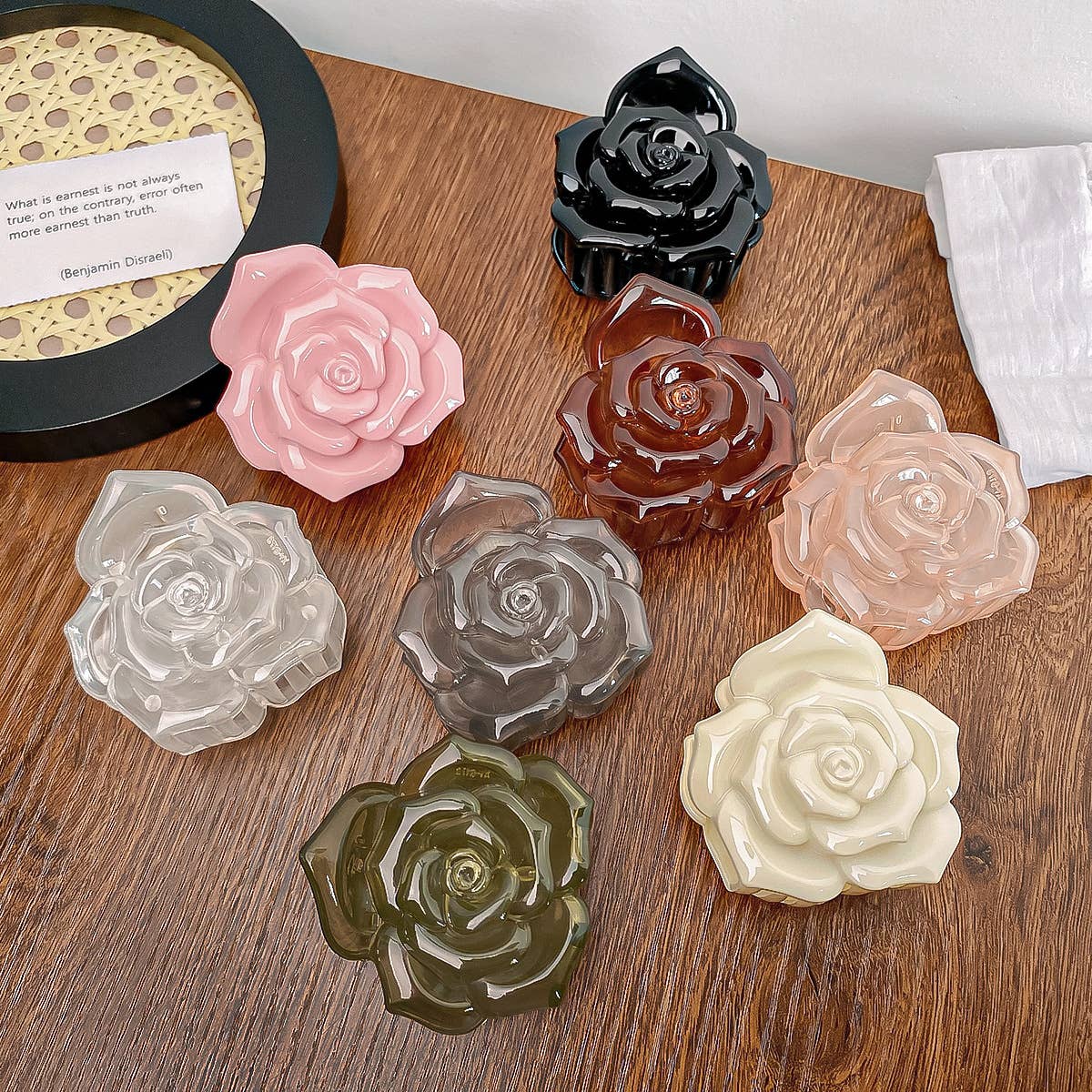 Vintage semi-transparent rose clipper hair clips