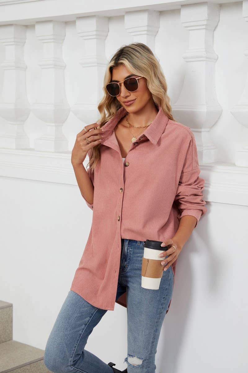 CWOCO0501_LAPEL SOLID COLOR BUTTON LONG SLEEVE SHIRT COAT