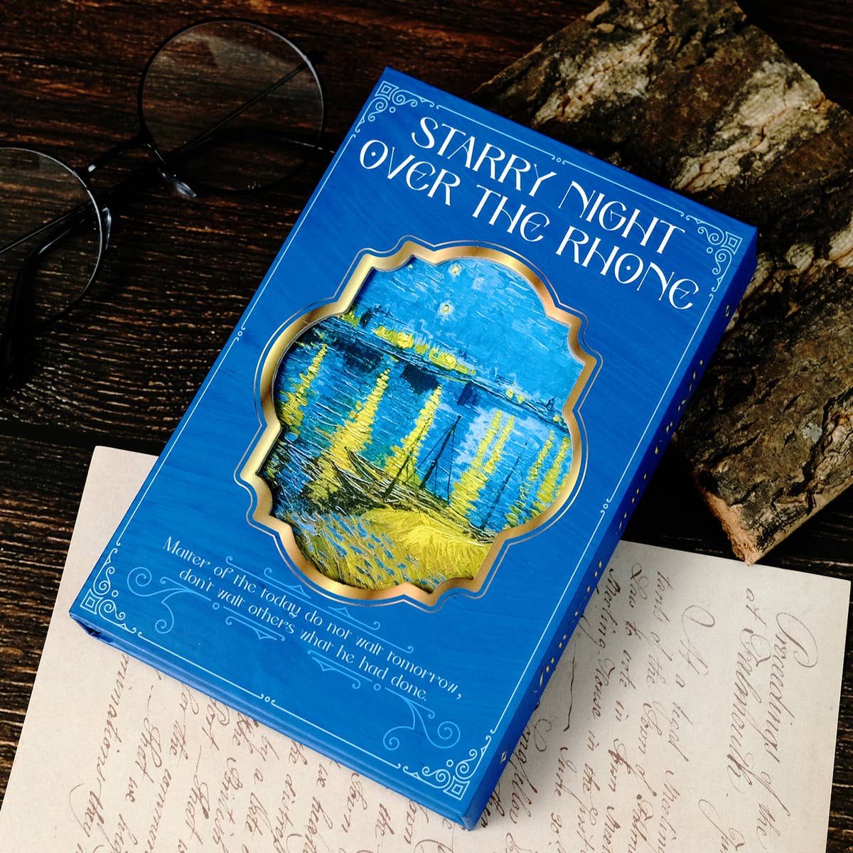 VINTAGE OIL PAINTING STAR AND MOON BLUE NOTEBOOK