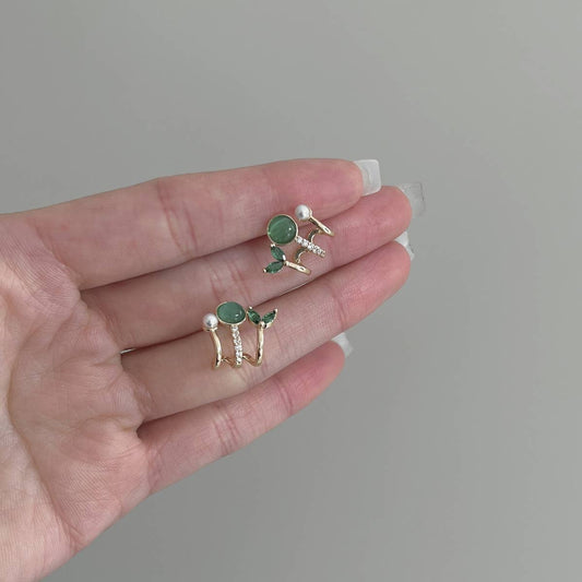 CWAJE1294_GREEN ZIRCON PEARL INTEGRATED EARRING CLIP