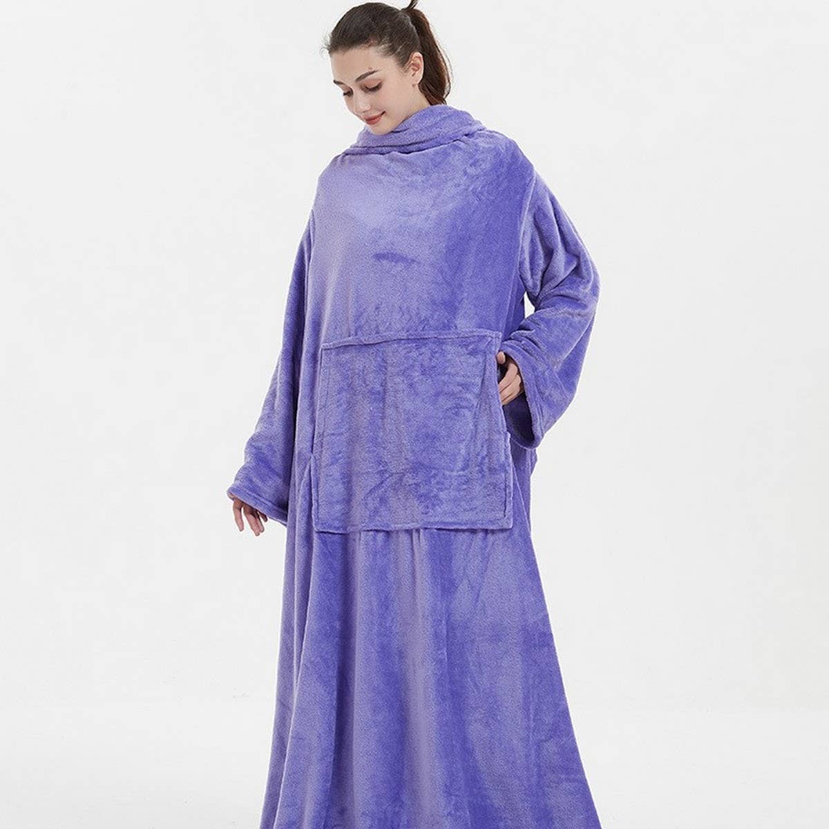 Long Flannel TV Blanket Hoodie for Home & Warmth