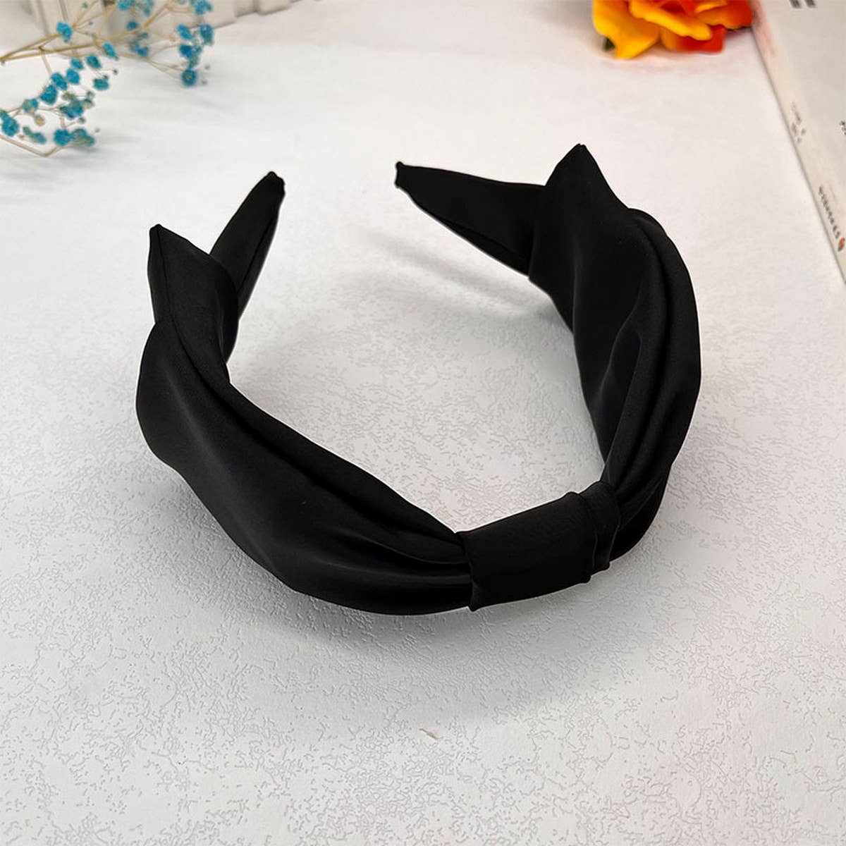 FASHIONABLE PLEATED SOLID COLOR BOW HEADBAND