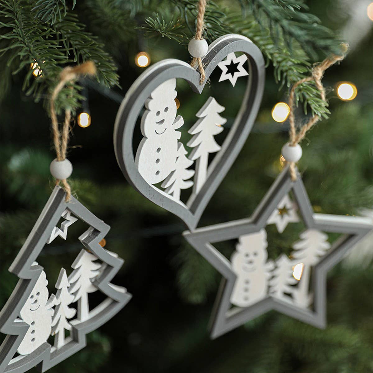 Grey Wooden Hollow Christmas Tree Hanging Ornament