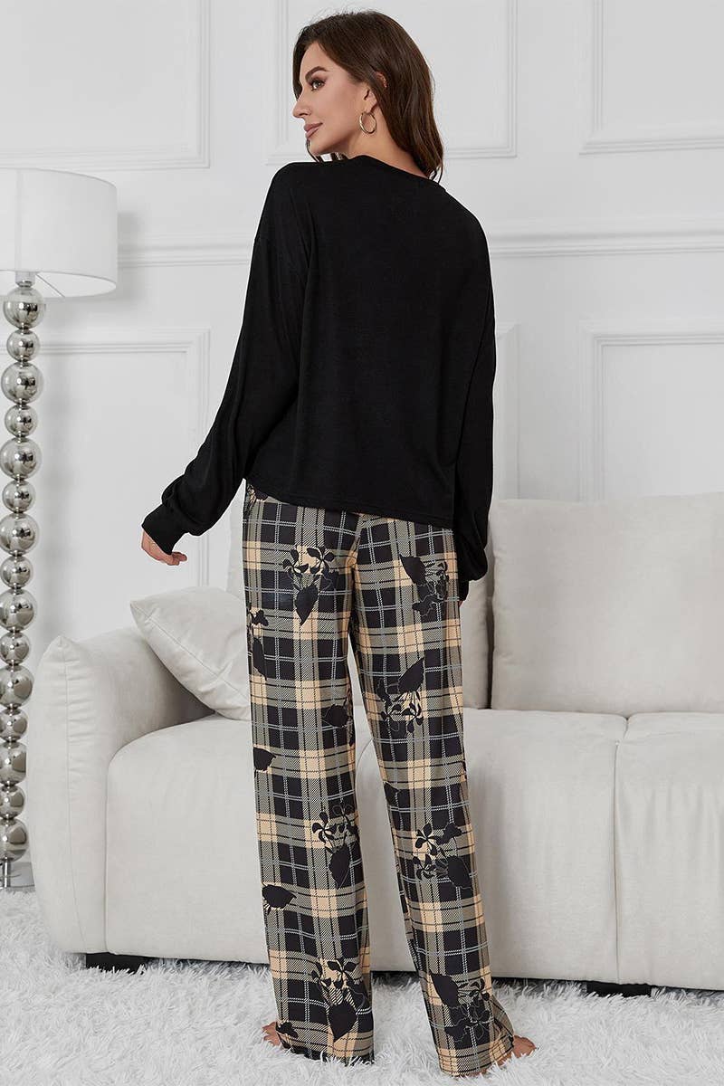 Plant printed long-sleeved home wear set