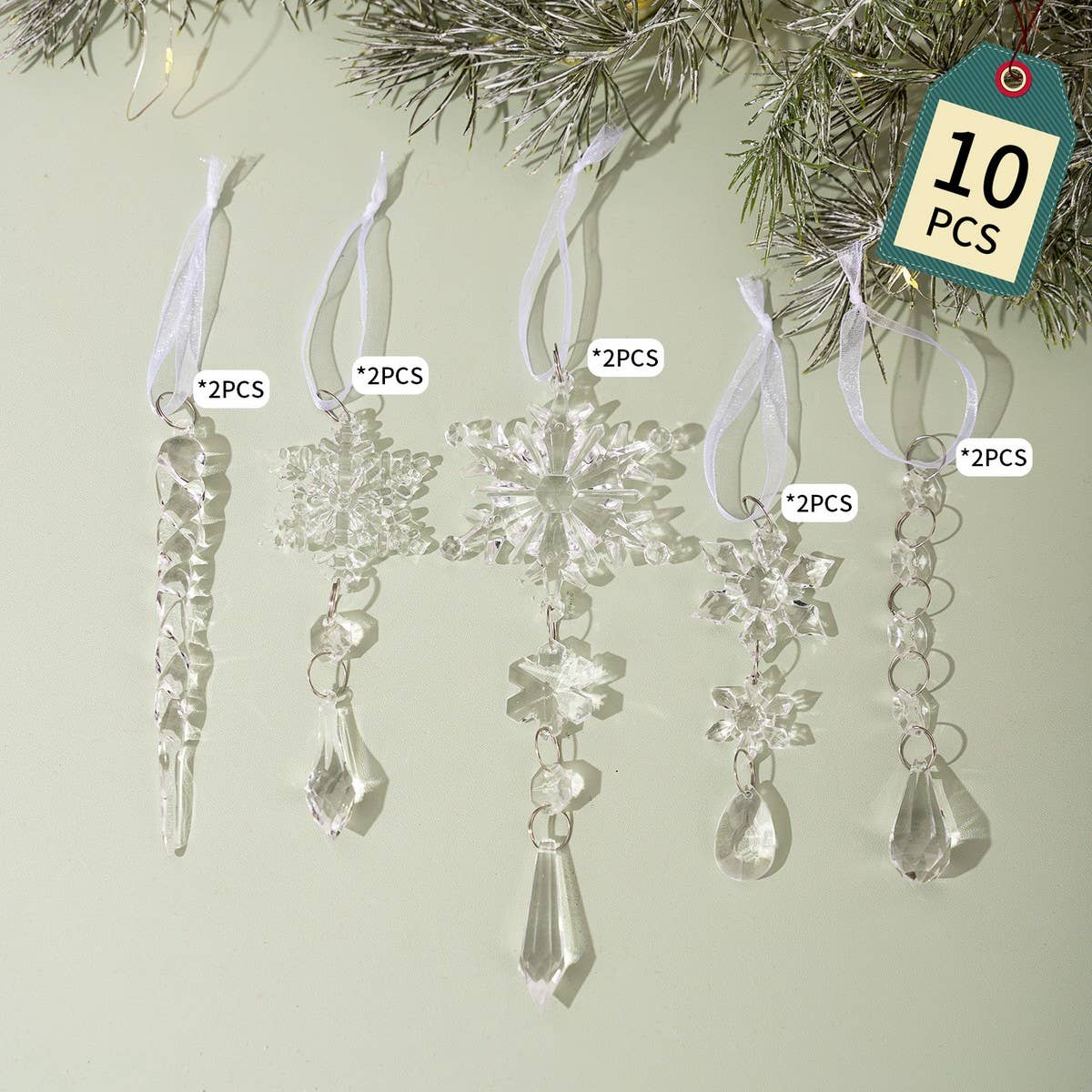CWMM10168_CHRISTMAS ACRYLIC ICICLE SNOWFLAKE ORNAMENTS