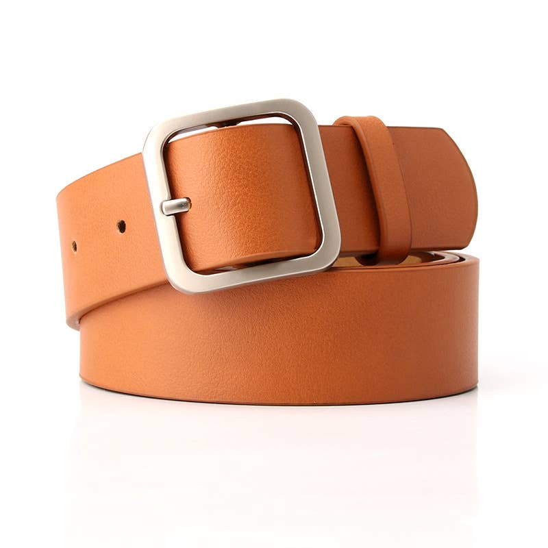 Retro versatile square buckle-top pu leather belt