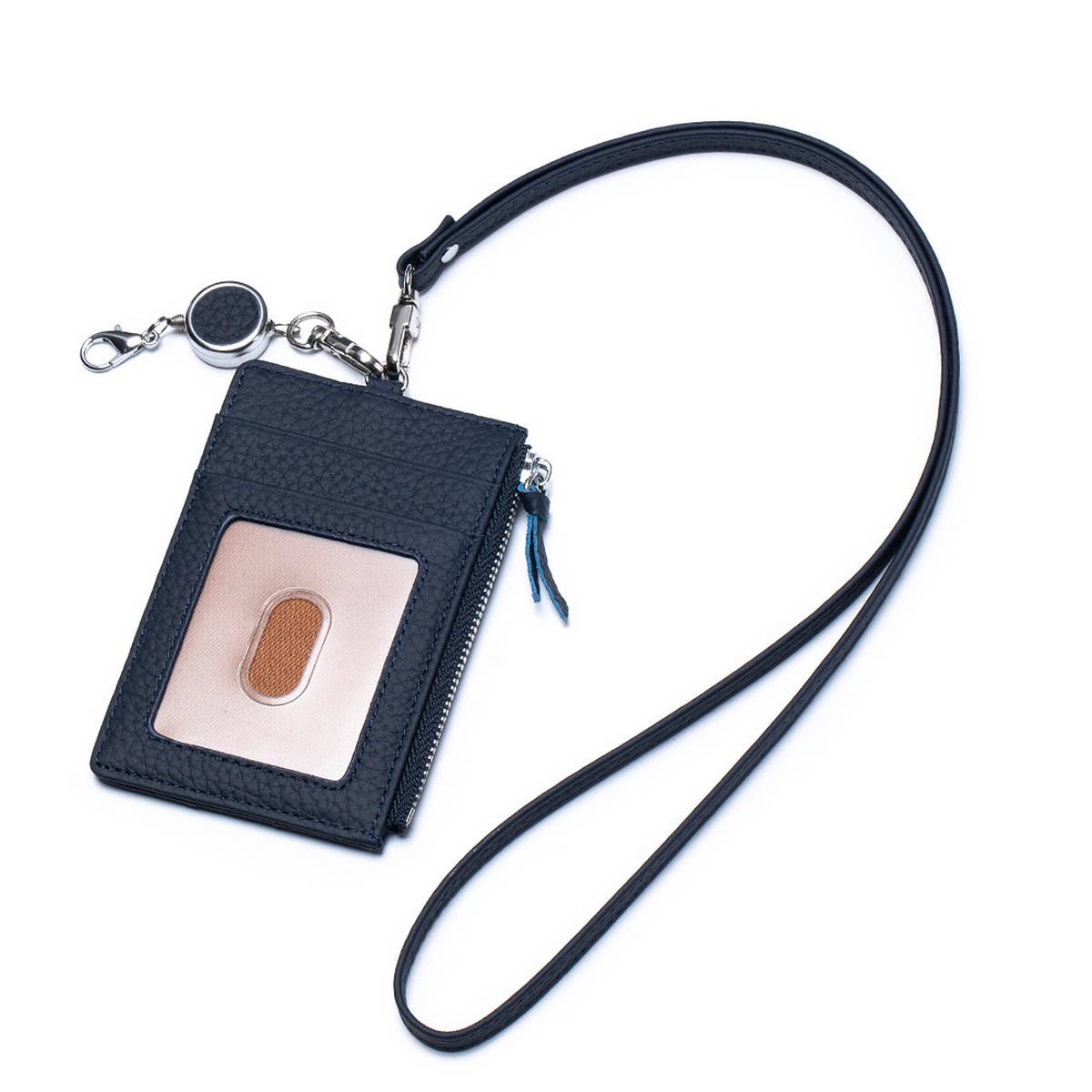 GENUINE LEATHER CARD HOLDER WITH ZIP-LOCK LANYARD_CWAB3828