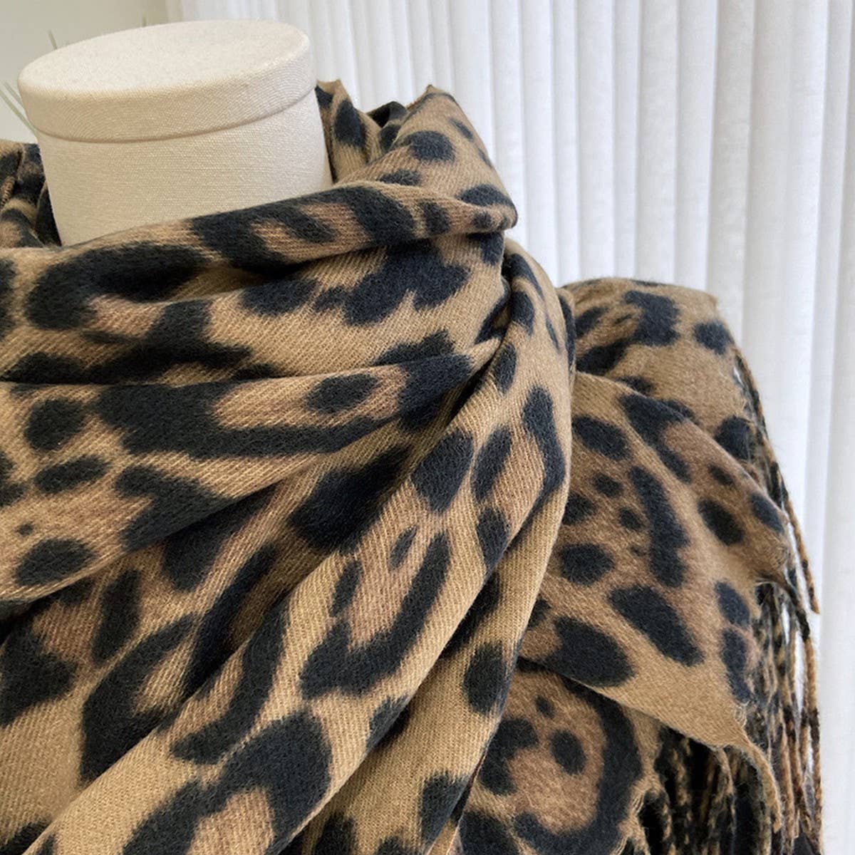 Leopard Print Scarf - Thick Tassel Winter Wrap