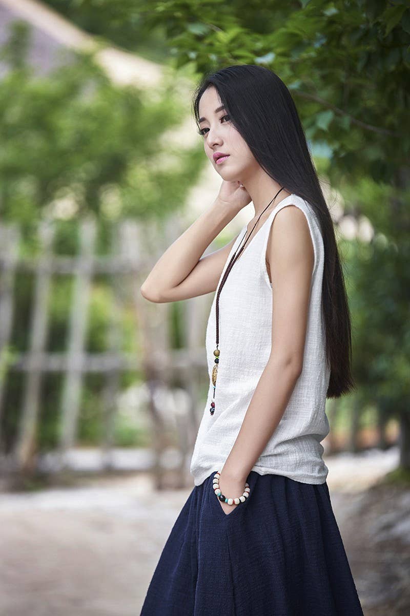 Cwtblsl0565_Loose Cotton And Linen Sleeveless Vest