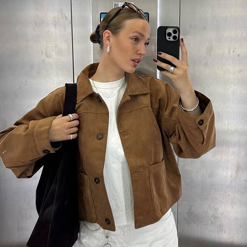 VINTAGE FRENCH LAPEL SINGLE-BREASTED BROWN JACKET