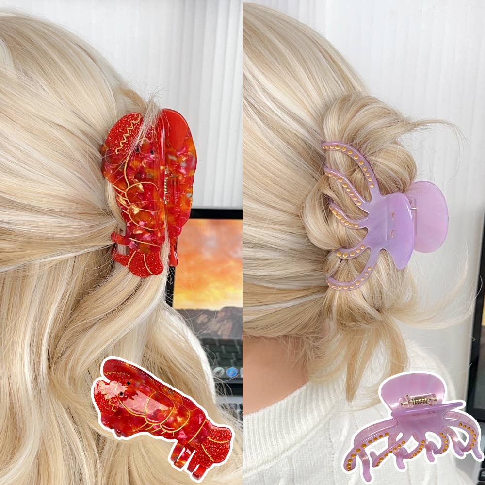 Marine grab cartoon octopus acetate hairpin