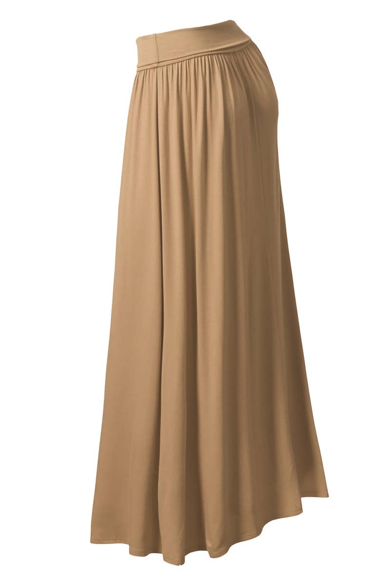 AWBLS089_High Waist Elastic Closure Gather Maxi Skirt