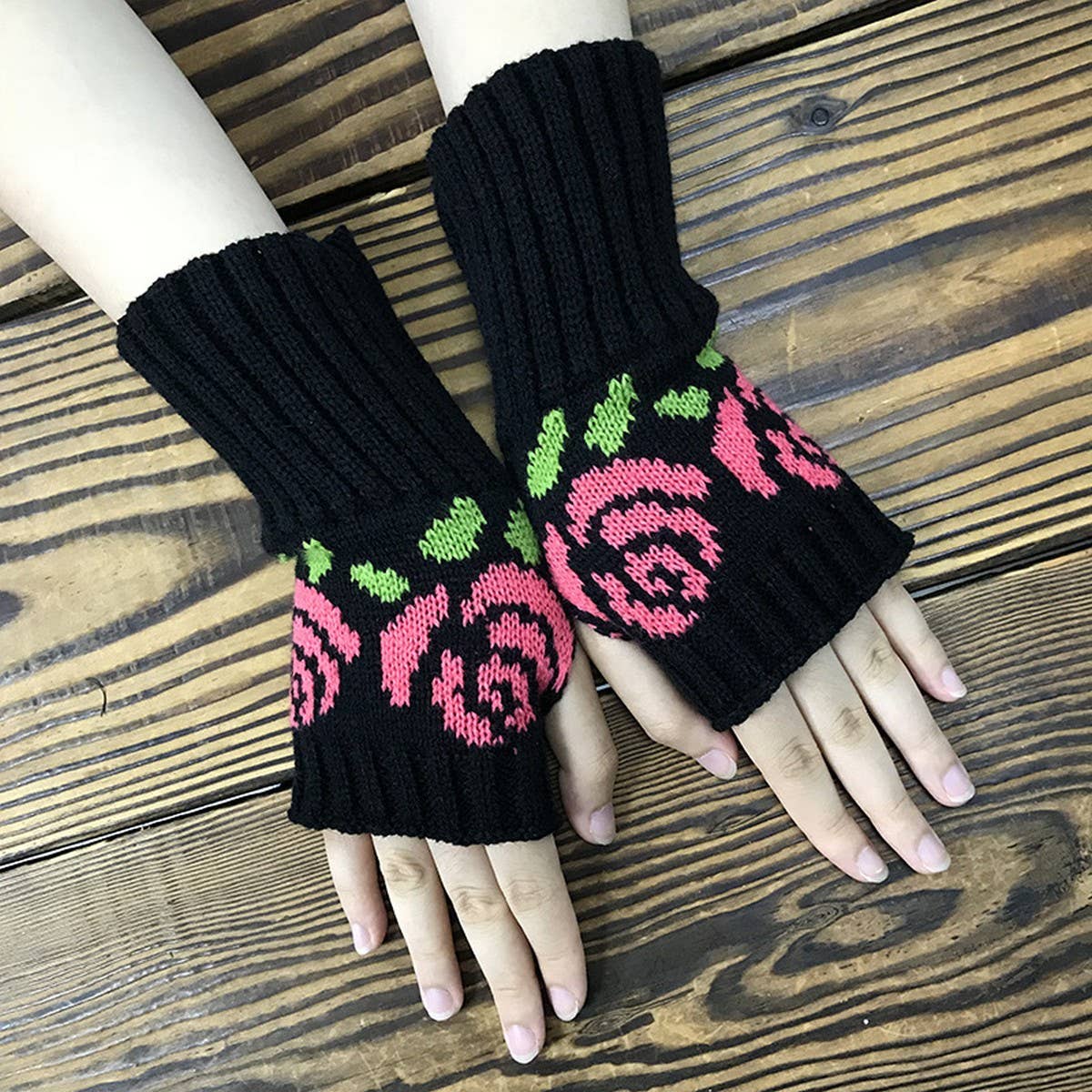 SHORT ROSE KNITTED HALF-FINGER GLOVES