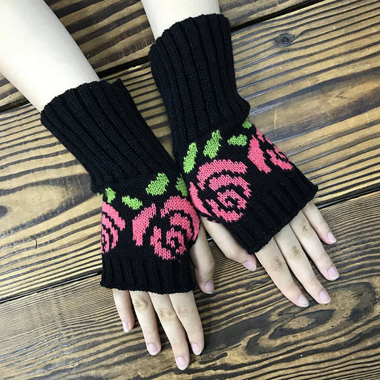 SHORT ROSE KNITTED HALF-FINGER GLOVES