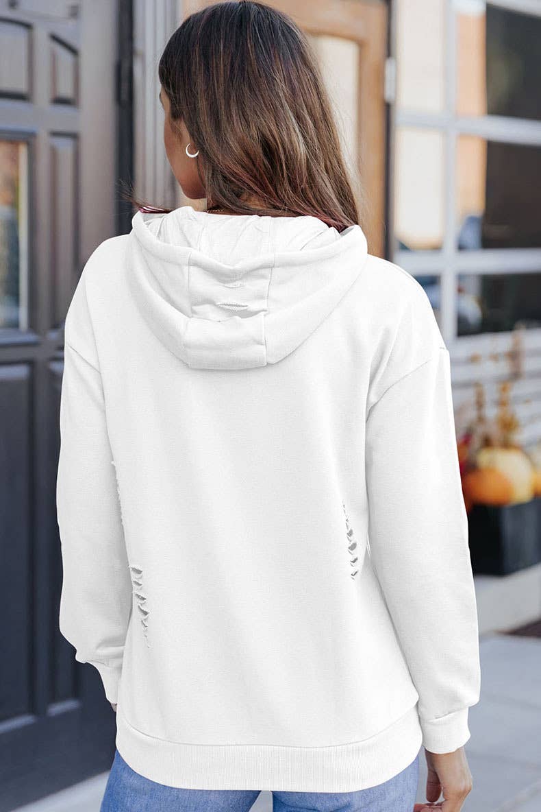 SOLID COLOR ALL-IN-ONE RIPPED HOODIE JUMPER