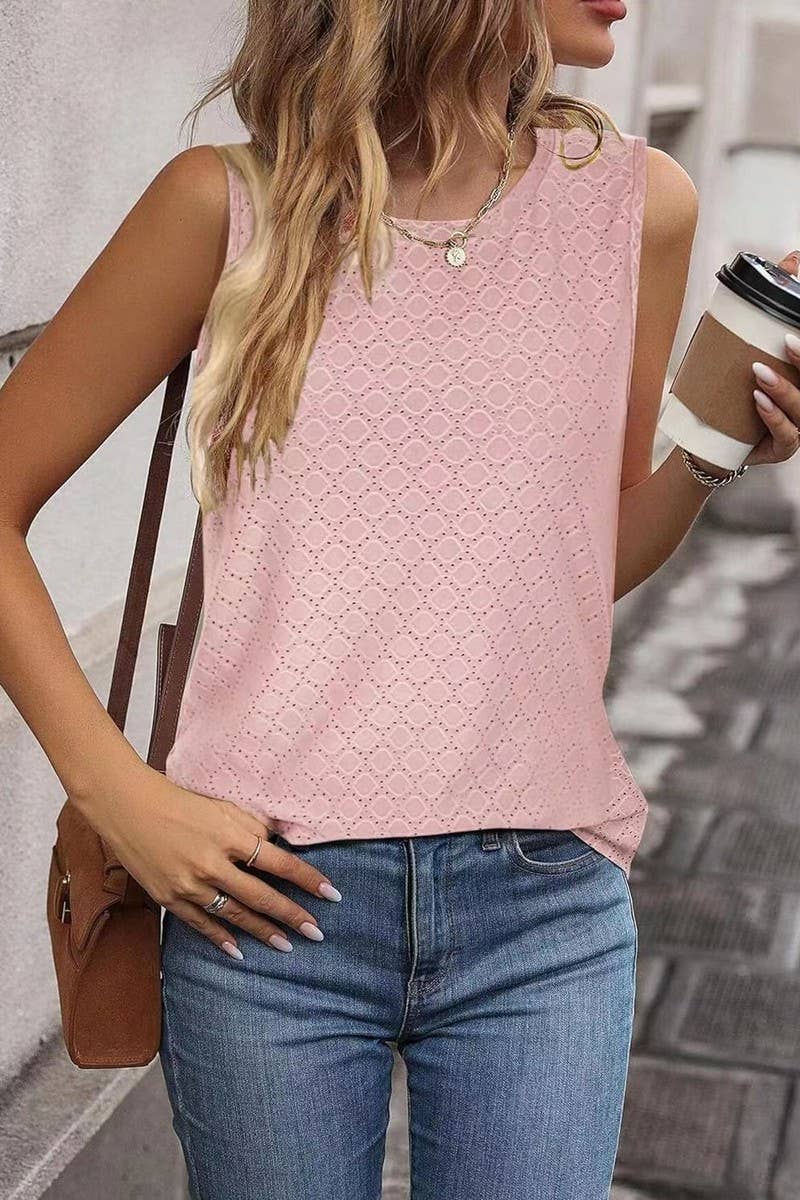 Cwttsl0232_Round Neck Sleeveless Knit Top