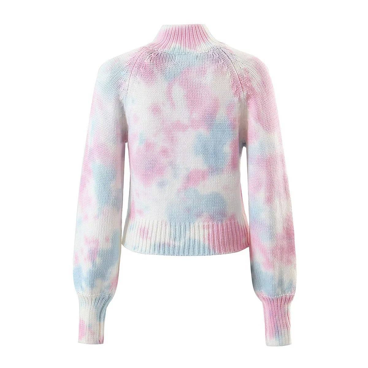 LACE KNITTED GRADIENT TIE DYE ZIPPER CARDIGAN