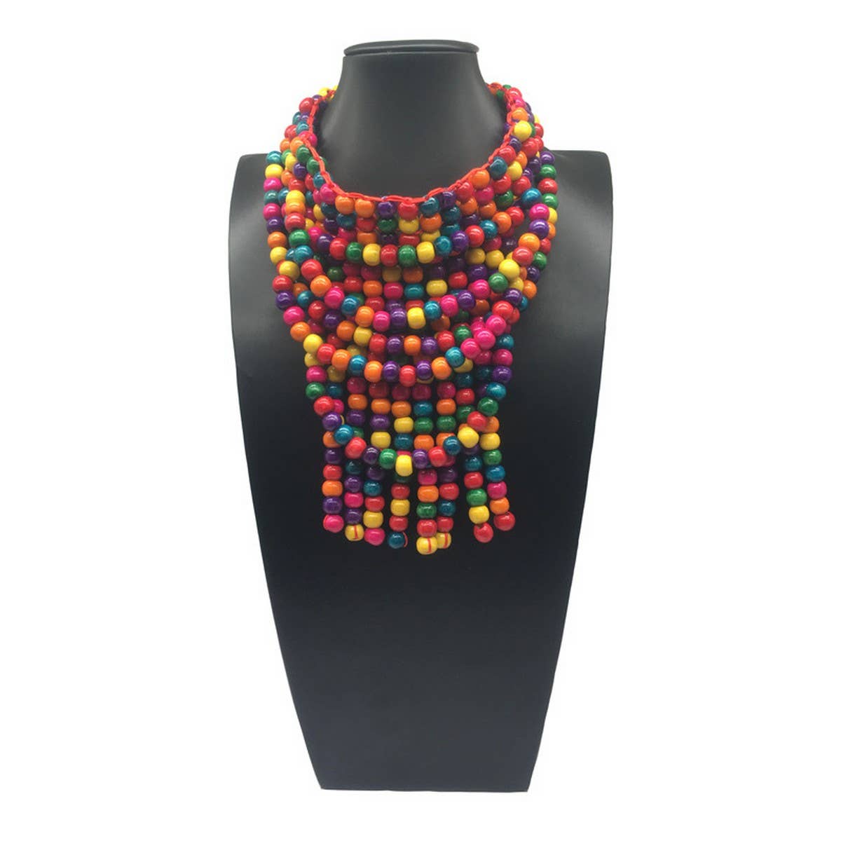 HANDMADE TASSEL COLORED WOODEN BEAD NECKLACE