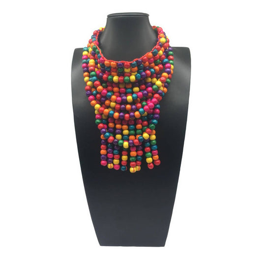 HANDMADE TASSEL COLORED WOODEN BEAD NECKLACE