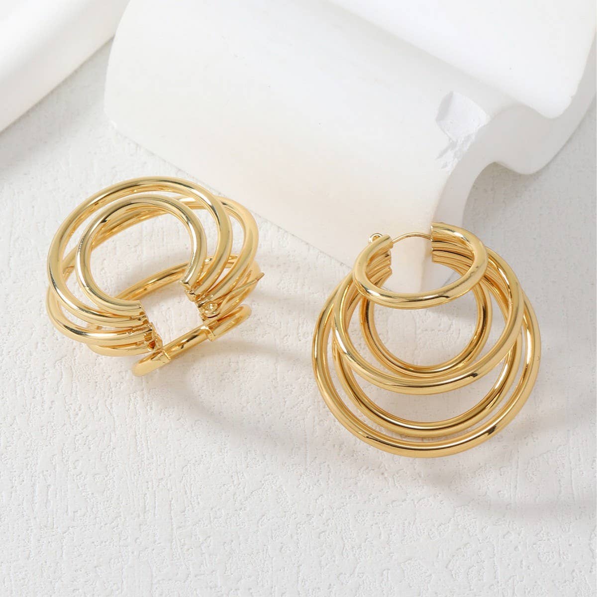 18K GOLD TITANIUM STEEL THREE-LAYER EARRINGS_CWMM3599