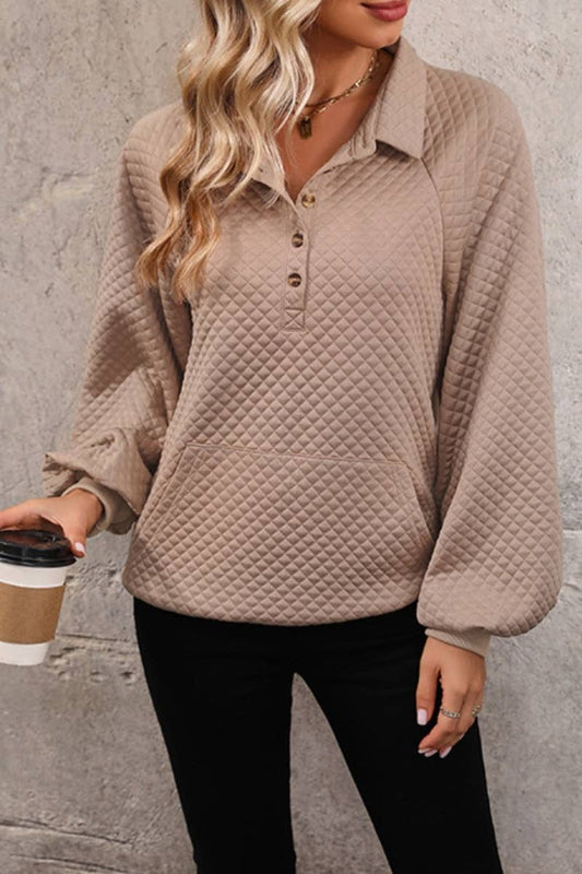 CWOHOL1005_AUTUMN WINTER FASHION LAPEL LONG-SLEEVED TOP