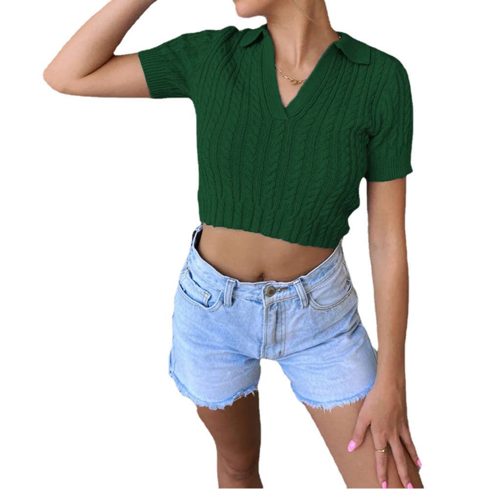 Stylish sexy short-sleeved sweater slim-fit top