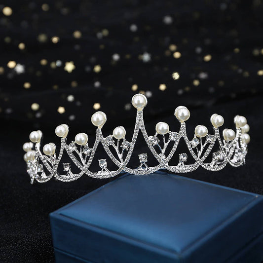 DIAMOND PEARL BRIDAL WEDDING CRYSTAL TIARA
