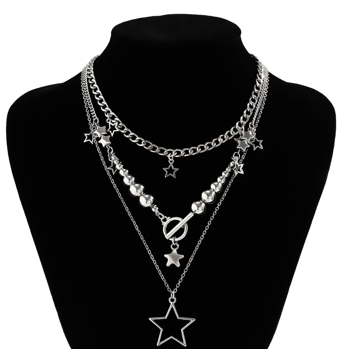 BEADED NECKLACE WITH STAR SHAPED PENDANT TASSELS_CWAJE1158