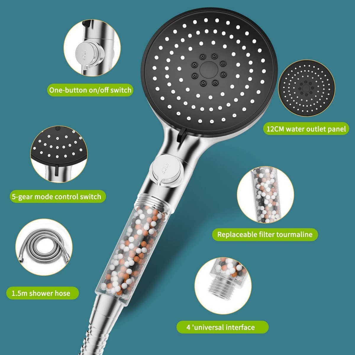 NEGATIVE ION FILTER BOOSTER SHOWER HEAD