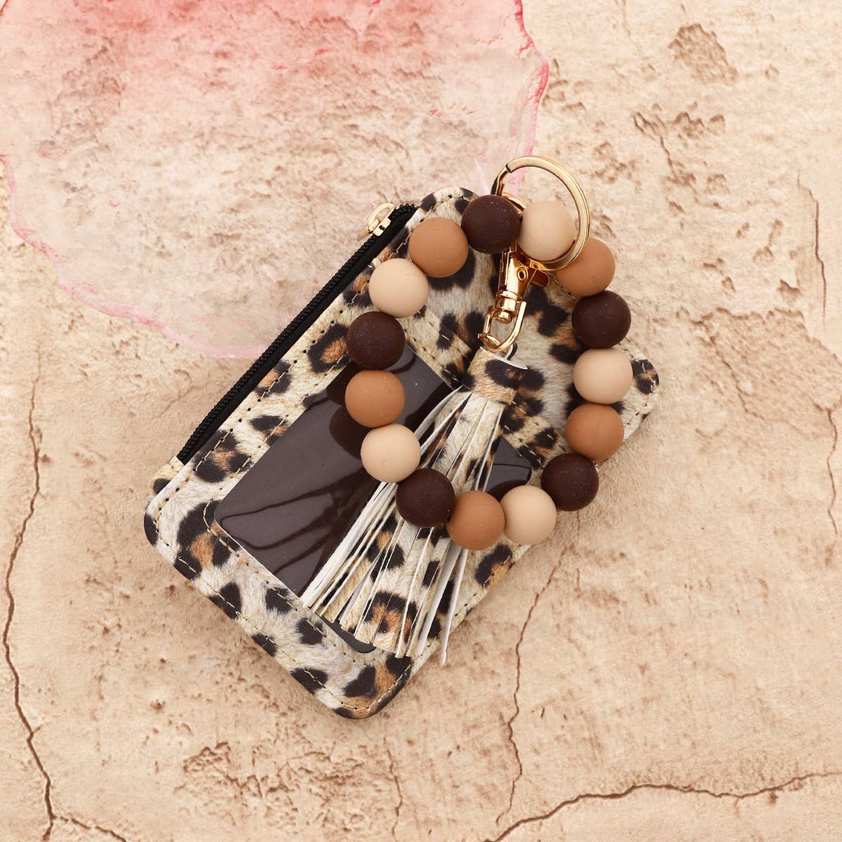 Leopard Card Wallet with PU Leather Keychain_CUAB00442