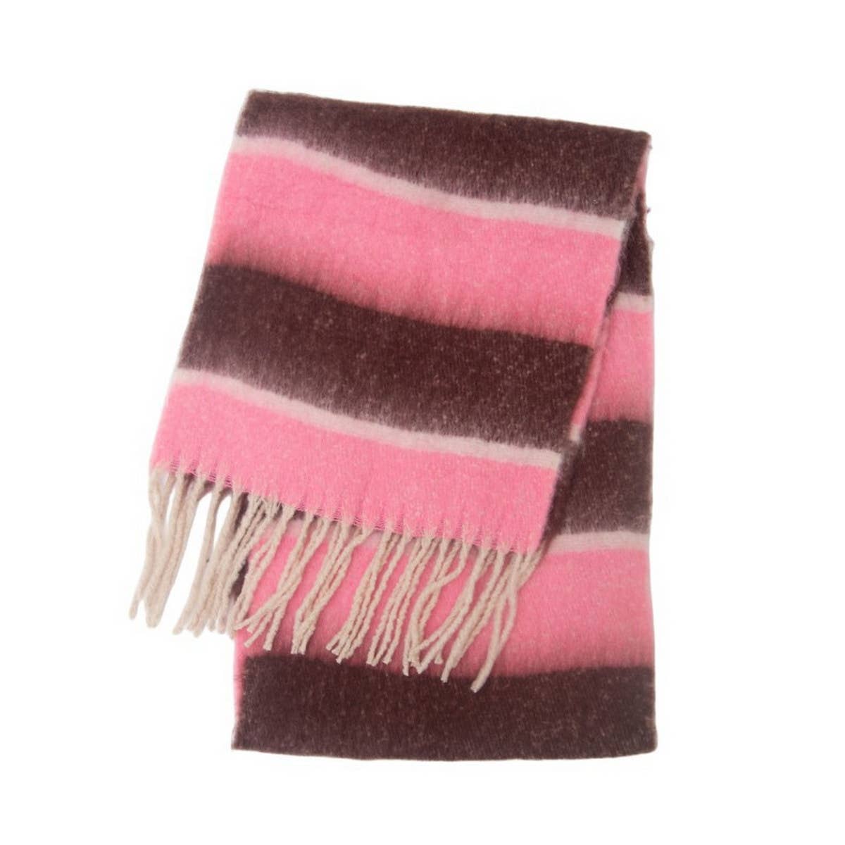 Chunky Fringe Stripe Scarf ?  Winter Yarn Wrap