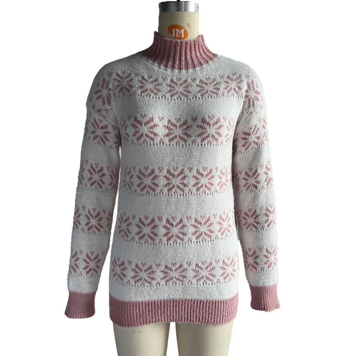 TURTLENECK SNOWFLAKE JACQUARD LONG SLEEVE SWEATER
