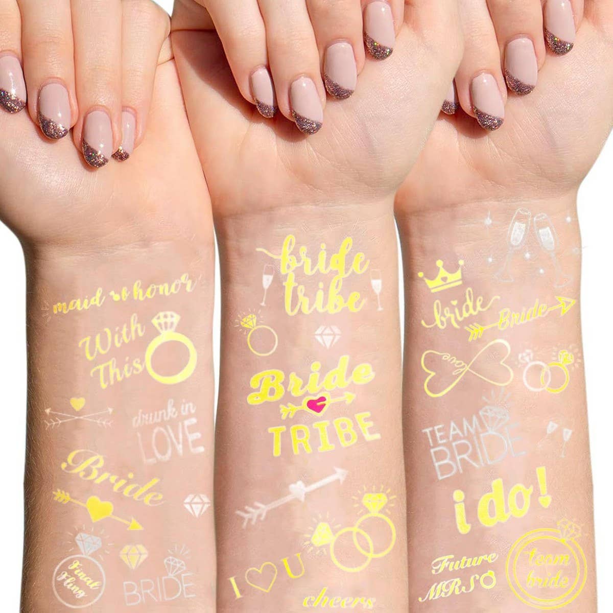 Rose Gold Bride Tattoos ? Metallic Party Stickers