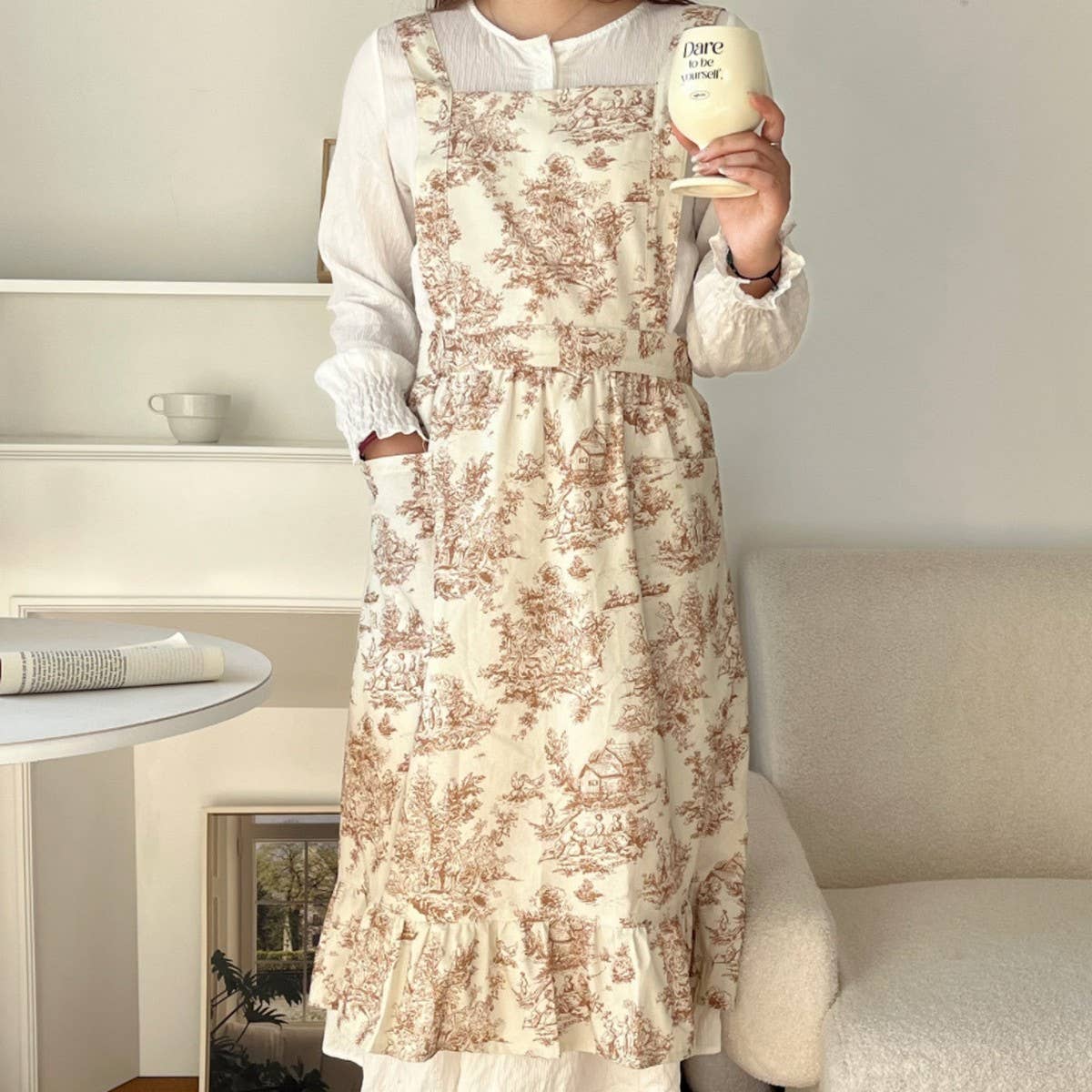 WATERPROOF INK LEAF EDGE FISH TAIL HOUSEHOLD APRON