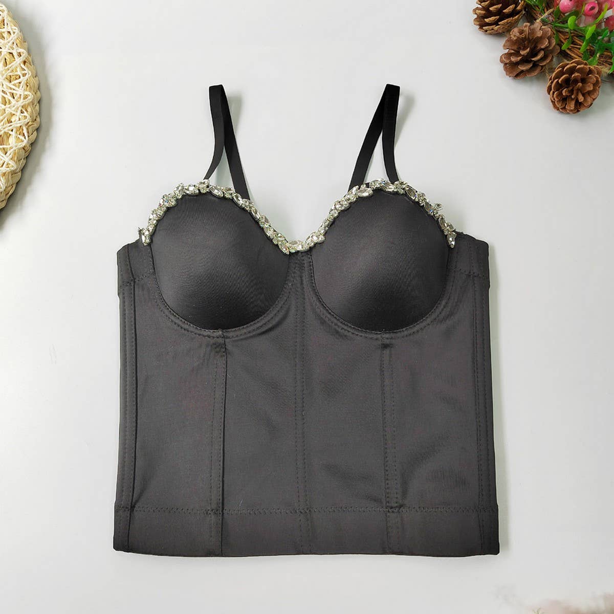 WAIST BRA WITH RHINESTONES HERRINGBONE BRA