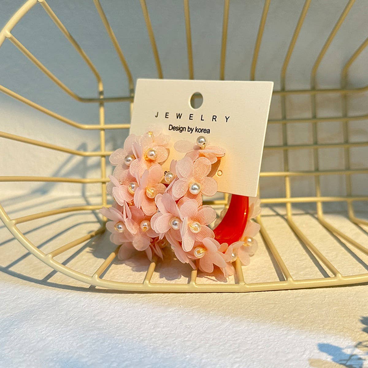 Handmade Pearl Flower C-Shaped Earrings